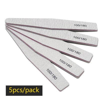 Nail File Buffer 100/180 Grit Half Moon Nail Files Double Side Sandpaper Nail Sanding Grinding Gel Nail Polish Manicure Tool