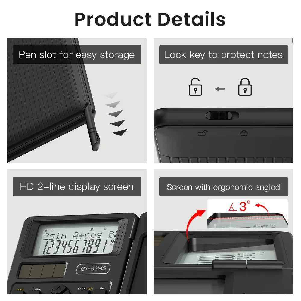 2-In-1 Foldable Scientific Calculator & 6 inch Writing Tablet 82MS 240 Function LCD Display For College Office Student Teacher