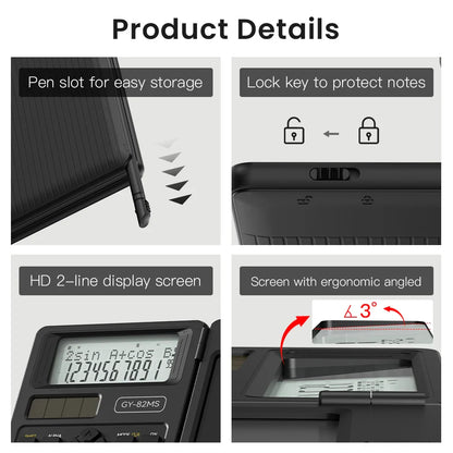 2-In-1 Foldable Scientific Calculator & 6 inch Writing Tablet 82MS 240 Function LCD Display For College Office Student Teacher