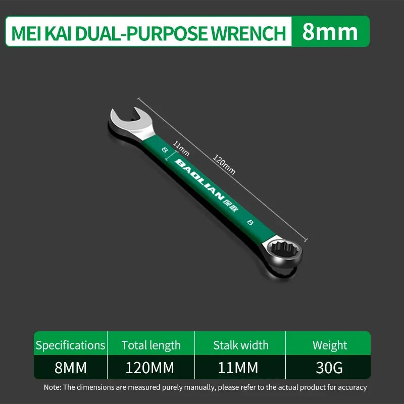 BaoLian Durable Wrench 8-30mm Plum Blossoms Open Combination Wrench Two-Way Double Fast Wrench Auto Repair Tools