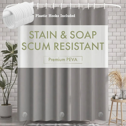 1pc Gray Shower Curtain Liner with Weighted Magnets Plastic Hooks and Durable Metal Grommets Bathroom Curtain Bath Curtain