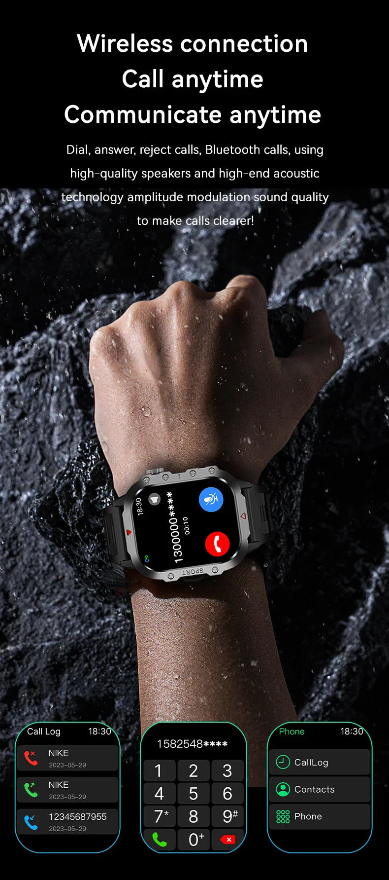 2026 New Smart Watch Men Bluetooth Calling Fitness Tracker LED Flashlight Sleep Monitor Sports Smartwatch For Android iOS