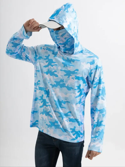 Fishing Shirt Hooded Men Fishing Clothes Outdoor Summer Mask Hoodie Sun Uv Protection Performance Jersey