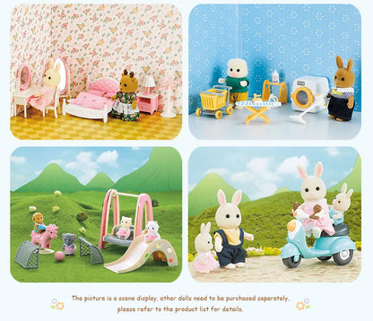 Family Dollhouse Furniture Playset Cabin Doll House DIY Cottage Pretend Play Kitchen Dollhouses Rabbit Dolls Birthdays Gifts