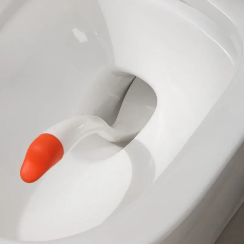 Swan-Shaped Long Handle Toilet Brush Set with Holder, Dense Bristles, Household Cartoon Bathroom Cleaning Tool