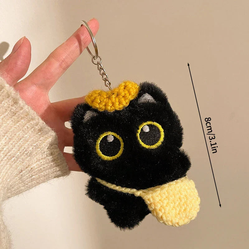 Cute Black Cat Plush Pendant Keychain Pilot Little Black Cat Hanging Backpack Keychain Creative Cat Plush Phone Keychain Gift
