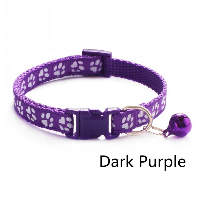Pet Collar With Bell Cartoon Footprint Colorful Dog Puppy Cat Accessories Kitten Collar Adjustable Safety Bell Ring Necklace Pet