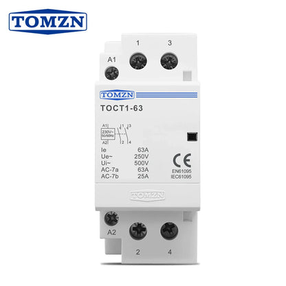 TOMZN TOCT1-63 2P 63A AC 110V/120V 220V/230V 50/60Hz Din Rail Household AC Modular Contactor 2NO/1NO1NC/2NC