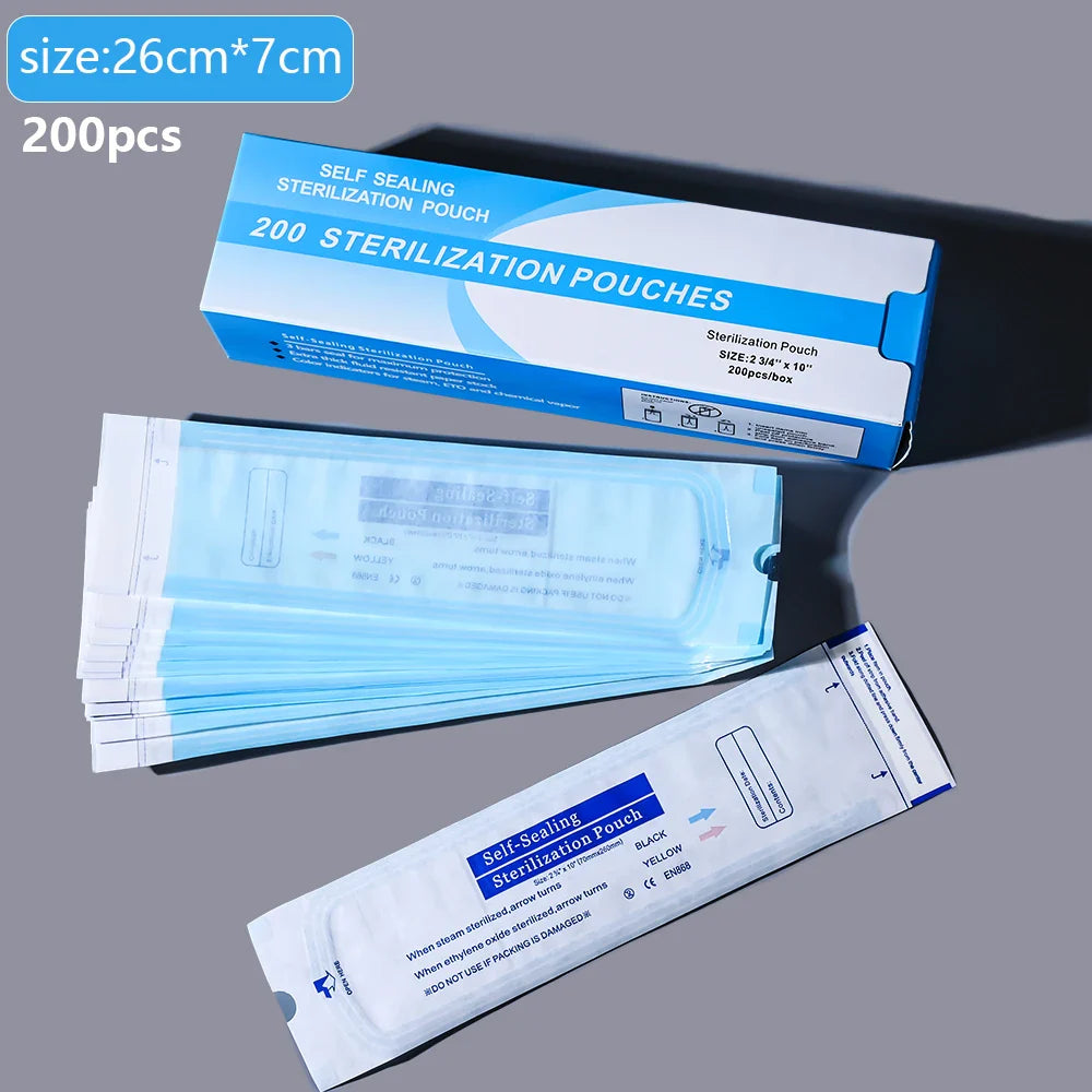 200pcs/box Nail Art Empty Sterilizing Bags Disposable 26*14cm Self-Sealing Sterilization Pouches Bag  Manicure Nail Art Tools K3