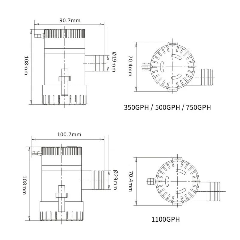 Submersible Bilge Pump 12v 24V 1100GPH 750GPH 500GPH Mini Electric Water Pump Used In Boat Seaplane Motor Homes Houseboat