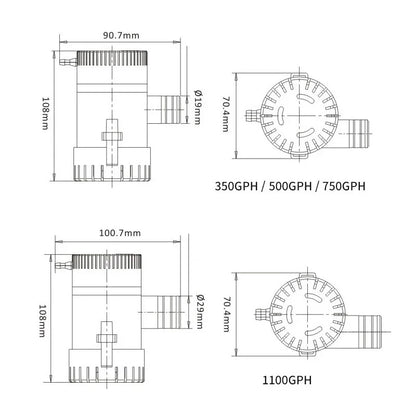 Submersible Bilge Pump 12v 24V 1100GPH 750GPH 500GPH Mini Electric Water Pump Used In Boat Seaplane Motor Homes Houseboat