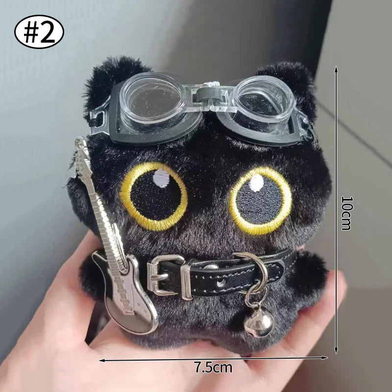 Cute Black Cat Plush Pendant Keychain Pilot Little Black Cat Hanging Backpack Keychain Creative Cat Plush Phone Keychain Gift