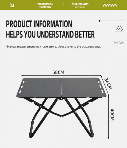 Green Portable Foldable Camping Table, Hollow Edge Hangable Design, Lightweight Durable Table for Picnic Beach Outdoor Travel