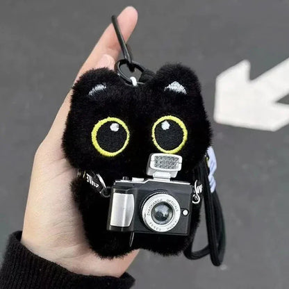Cute Black Cat Plush Pendant Keychain Pilot Little Black Cat Hanging Backpack Keychain Creative Cat Plush Phone Keychain Gift