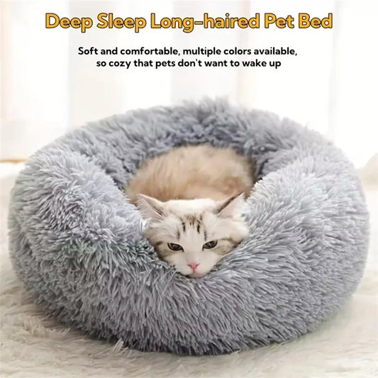 Soft Pet Cat Bed Pad Plush Warm Faux Fur dog Calm Bed Donut Round Bed Comfortable Sleeping Washable for Small Medium Dog and Cat