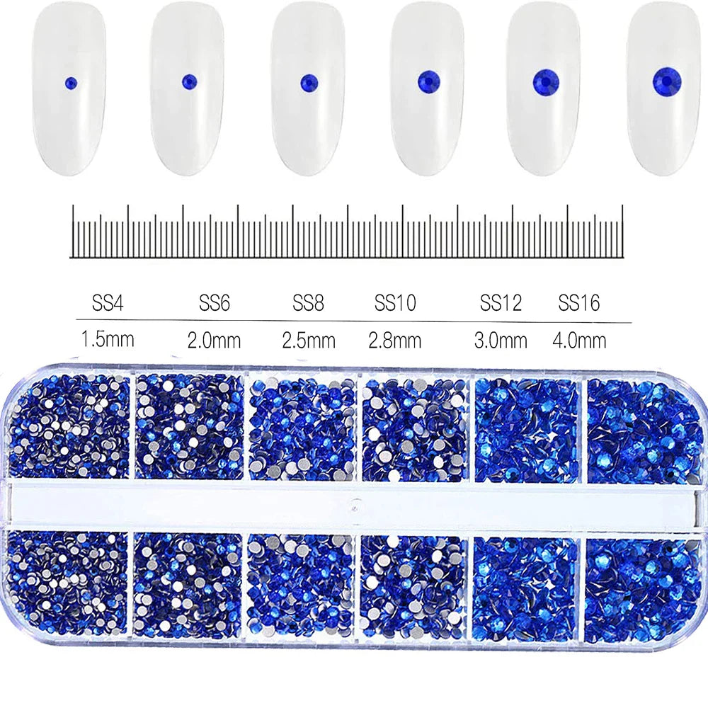 2400pcs+ Shiny Clear Crystal Gems Nail Rhinestones 1.5-4mm Mixed Round Glass Stone Flatback Nail Charms 12grids Nail Diamond DIY