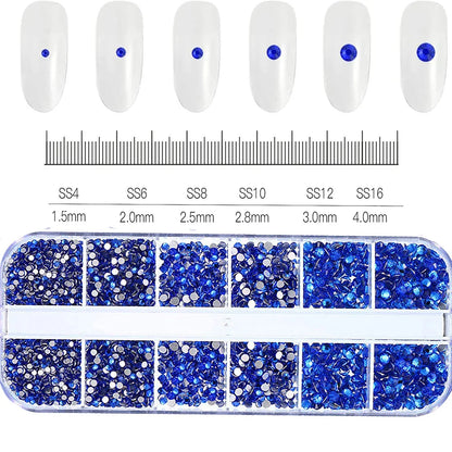 2400pcs+ Shiny Clear Crystal Gems Nail Rhinestones 1.5-4mm Mixed Round Glass Stone Flatback Nail Charms 12grids Nail Diamond DIY