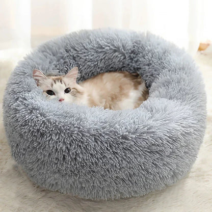 Soft Long Plush Cat House Beds dog Calm Warm Faux Fur Bed Donut Round Comfortable Sleeping Bed Washable for Small Medium Dog Cat
