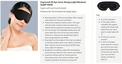 3D Sleep Mask With Noise Ear plug, Unisex Blackout, Protects Eyelashes, Adjustable Strap, Travel Plane Work Eye Mask