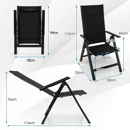 1 2PCS Folding Garden Chairs, Portable Outdoor Dining Chairs with 7Level Adjustable Backrest amp Armrests, Aluminum Patio Bistr