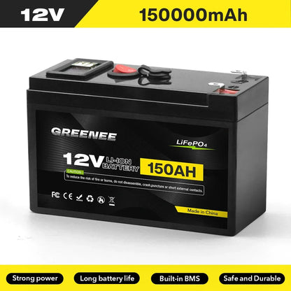 12V 150Ah Lithium LiFePO4 Deep Cycle Battery, 4000+ Cycles Rechargeable Battery, Lithium Iron Phosphate for Solar/Wind Power