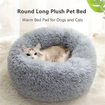 Soft Long Plush Cat House Beds dog Calm Warm Faux Fur Bed Donut Round Comfortable Sleeping Bed Washable for Small Medium Dog Cat