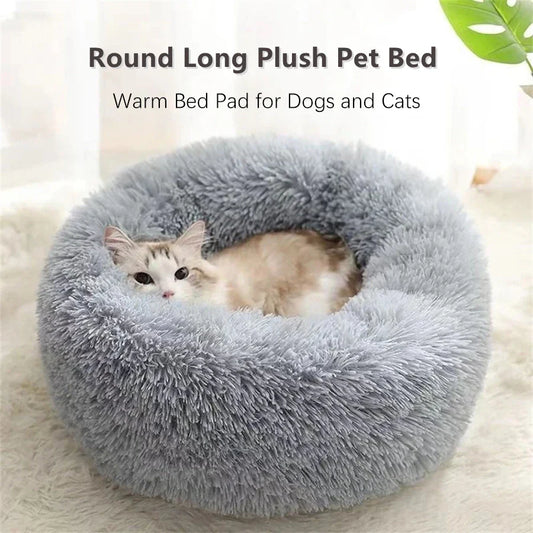 Soft Long Plush Cat House Beds dog Calm Warm Faux Fur Bed Donut Round Comfortable Sleeping Bed Washable for Small Medium Dog Cat