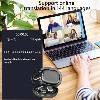 BT 5.3 AI Translation Earbuds with Ear Hook Translator Headphones Open Ear Headphones for Running Fitness Learning Accessories
