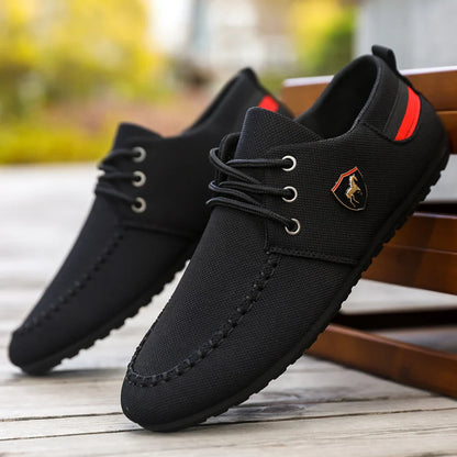 Men's Breathable Fabric Casual Loafers, Soft-Soled Comfortable Lace-Up Low-Top Men's Shoes, Versatile for Daily Commuting and Light Business Wear, Lightweight, Wear-Resistant, Non-Stuffy, Comfortable for Long Wear, Suitable f