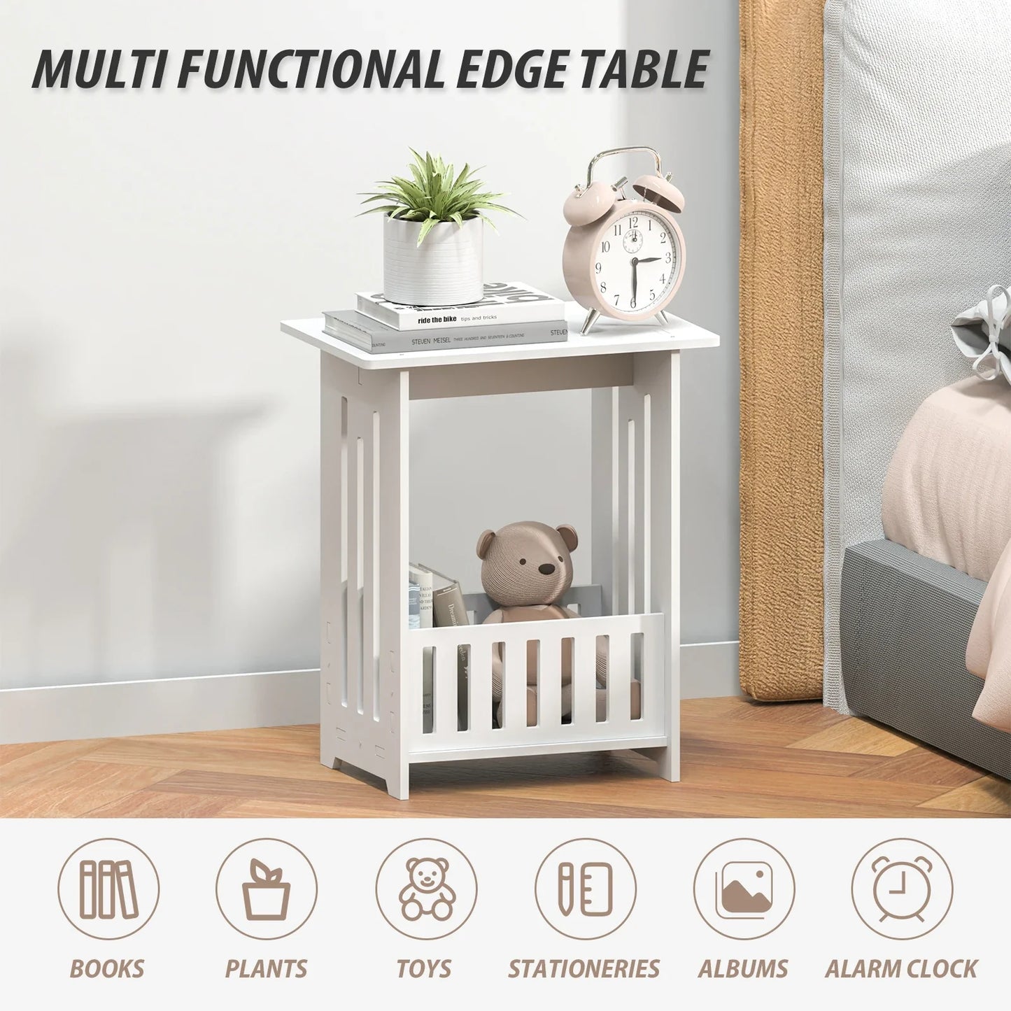 EFAN Bedside Table, White Modern Bedside Cabinet Nightstand Wooden Sofa Table Side Table, Small Narrow Side End Table Cabinet