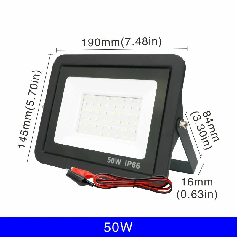 DC12V Led Flood Light 20W 30W 50W 100W Outdoor Floodlight Spotlight IP66 Waterproof Light Reflector Portable 12 Volt Led Lights