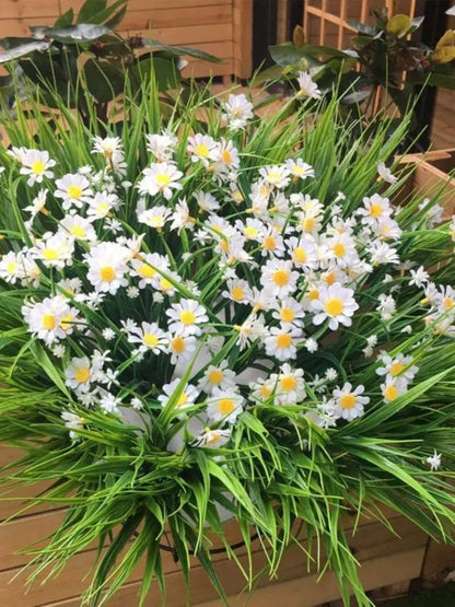 Artificial Daisies Flowers Outdoor UV Resistant Fake Foliage Plants Shrubs for Window Box Hanging Farmhouse Indoor Outside Decor