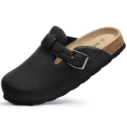 Kidmi Unisex Adjustable Buckle Slip-On Clogs with Arch Support Vegan Leather Cork Insole Potato Shoe for Women And Men