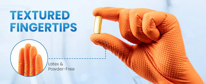 Heavy Orange Disposable Nitrile Extra Thick Gloves 8.5 Mil -Powder-Free Puncture-Resistant Protection-Diamond-Texture Work Glove