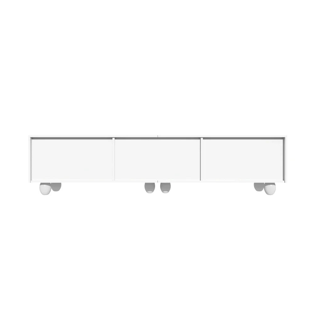 180cm Modern TV Stand for TVs up to 65 inches, Storage TV Cabinet with Solid Wood Legs, Black PB Board Entertainment Center for