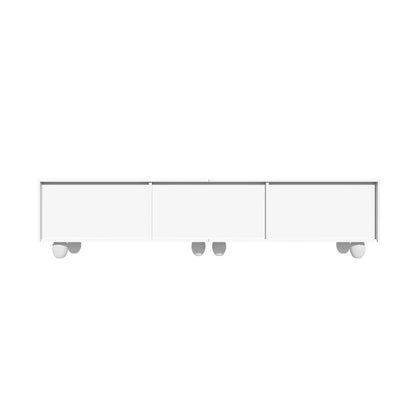 180cm Modern TV Stand for TVs up to 65 inches, Storage TV Cabinet with Solid Wood Legs, Black PB Board Entertainment Center for