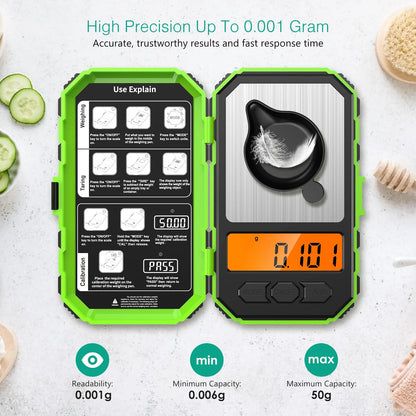 Brifit Electronic Digital Scale 0.001g/50gMini Scale Precision Professional Pocket Scale Milligram with 50g Calibration Weights