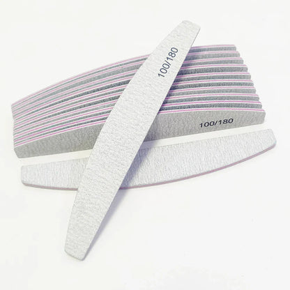 Nail File Buffer 100/180 Grit Half Moon Nail Files Double Side Sandpaper Nail Sanding Grinding Gel Nail Polish Manicure Tool
