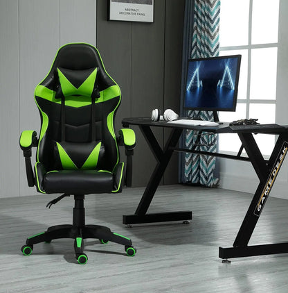 mcc direct Swivel Faux Leather Office Chair Racing Sports Gaming Tilt Computer Desk Chair with Headrest & Lumbar Cushion A