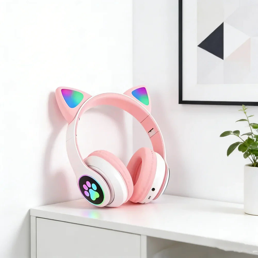 New Cute Cat Wireless Headphones RGB Cute Cat Ears Headset With Microphone Noise Cancelling Kid Stereo Music Children's Gifts
