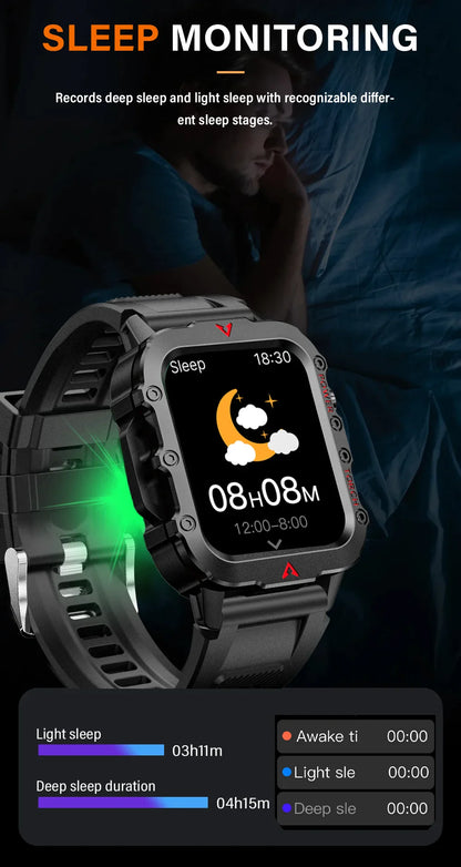 LAXASFIT 2026 New Men's Smart Watch Outdoor Sports Watch 1.85 Inch Voice Assistant Bluetooth Call LED Flashlight Smartwatch