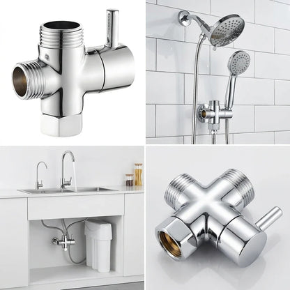 Three-Way T-Type Shower Diverter Valve G1/2 Inch Brass Faucet Connector Bathroom Water Diverters Adapter for Shower