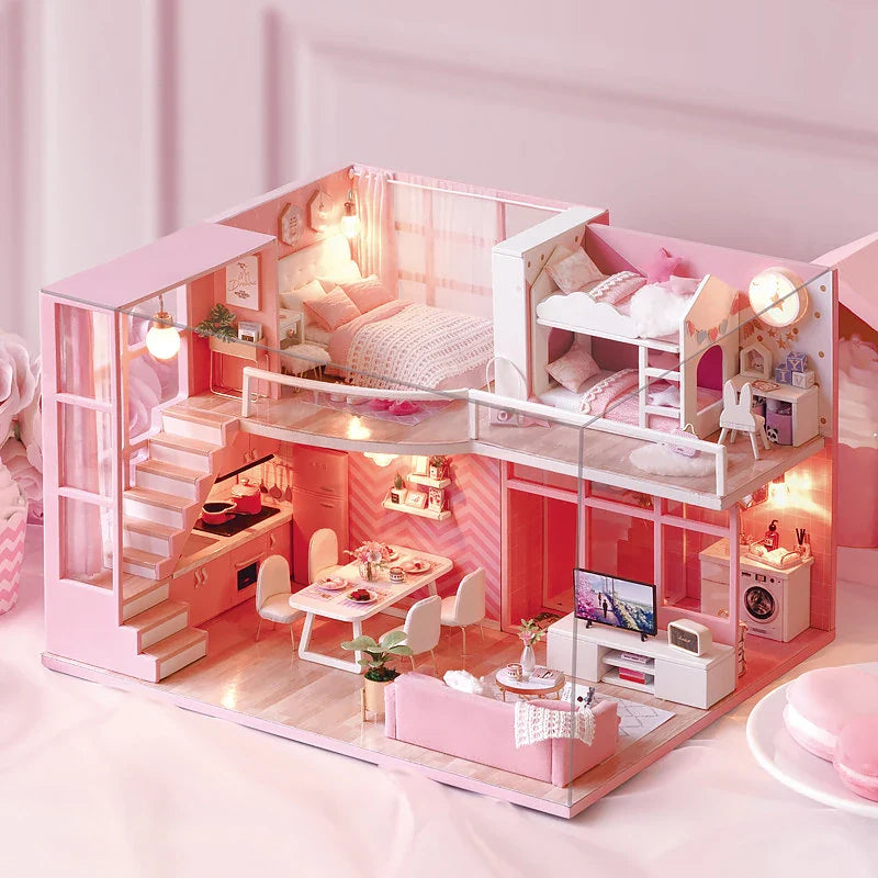 DIY Doll Houses Kits 3D Wooden Puzzles Mini Doll House Assembly Building Furniture Handmade Toys For Kids Birthday Gifts