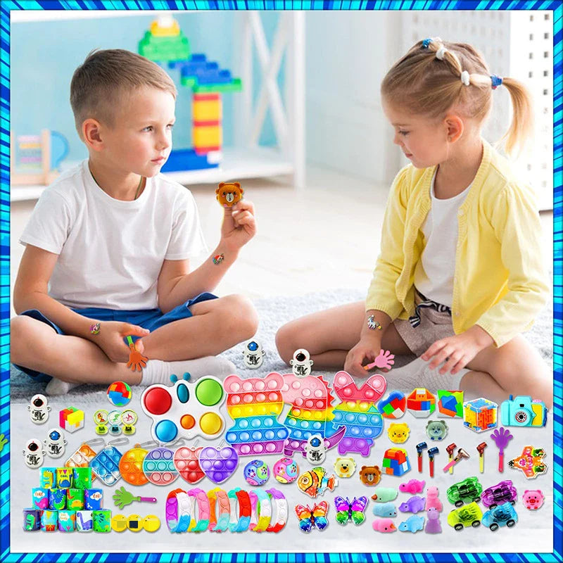 120/206Pcs Kids Birthday Pinata Toys Snap Bracelets Push Bubble Fidget Toys Carnival Prize Pinata Filler Bulk Toys Kids Gifts