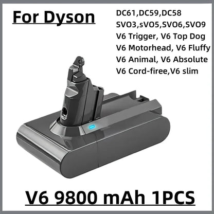 100%New Compatible with Dyson V10 V8  V11 V15 V7 Series SV07 SV09 SV10 DC62 Vacuum Cleaner rechargeable battery