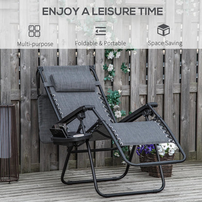 Outsunny Foldable Reclining Garden Chair with Headrest, Zero Gravity Deck Sun Lounger Seat Chair