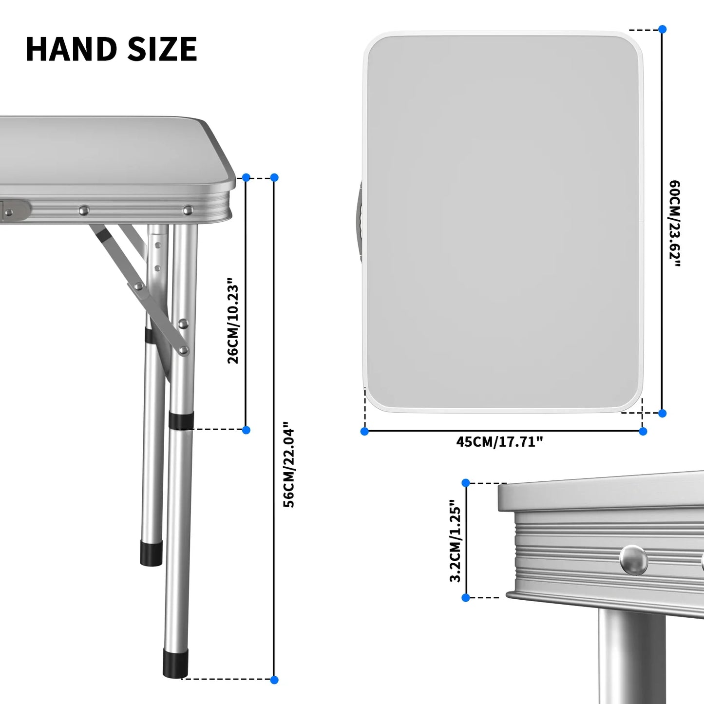 Folding Table 2FT, Portable Adjustable Height Camping Table, For Indoor Outdoor Garden Picnic Dinning BBQ, 60x 45x26/56cm, White