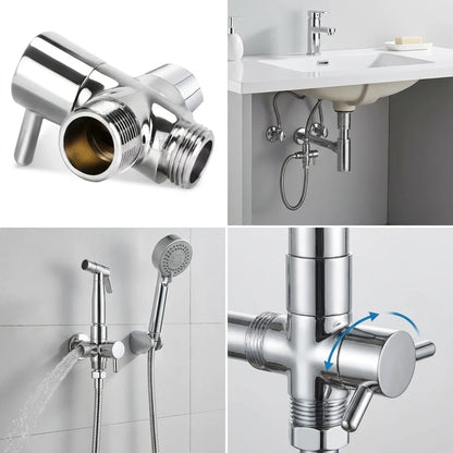 Three-Way T-Type Shower Diverter Valve G1/2 Inch Brass Faucet Connector Bathroom Water Diverters Adapter for Shower