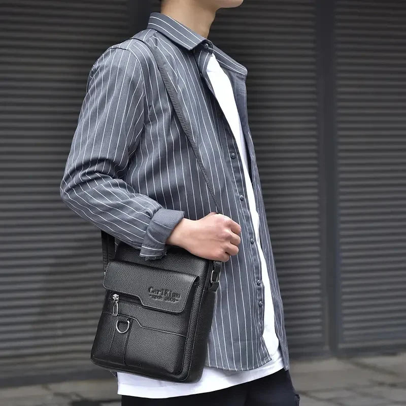 Multi-purpose men's shoulder bag for work, PU crossbody briefcase with handle, professional casual daypack