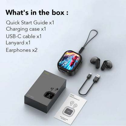 [Ultra HD Screen] HTC NE20 Earphones Bluetooth V6 TWS Sports Wireless Headphones AI Translator Earbud In-Ear Noise Reduction Mic